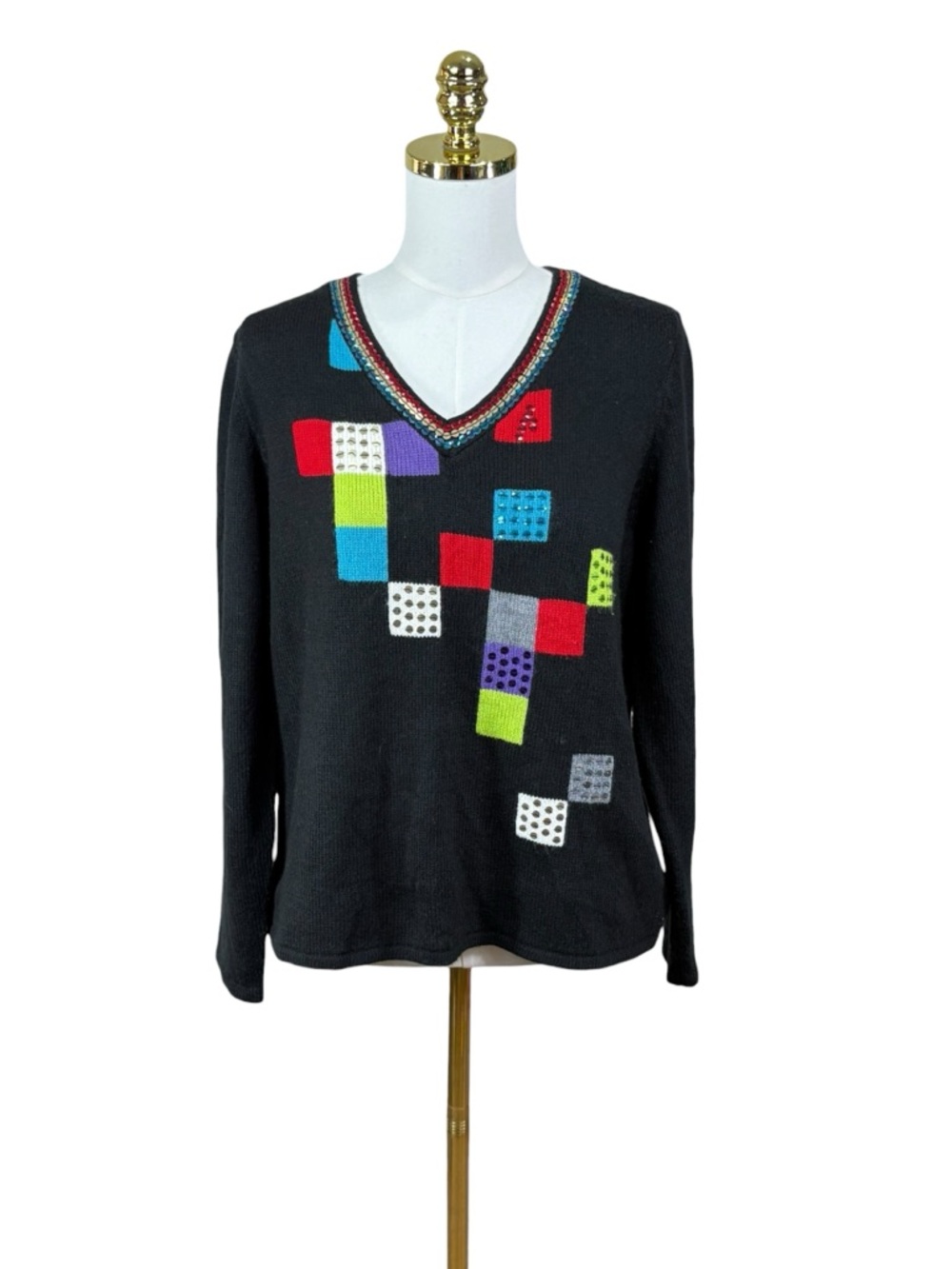Woman’s Christopher & Banks eclectic sequin color block sweater size XL